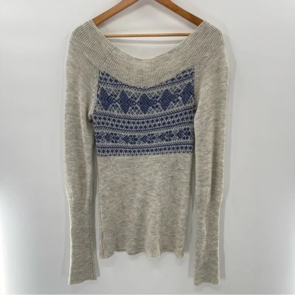 Free People Wool Blend Fair Isle Scoop Neck Sweater Size Medium Boho Indie - Picture 3 of 9
